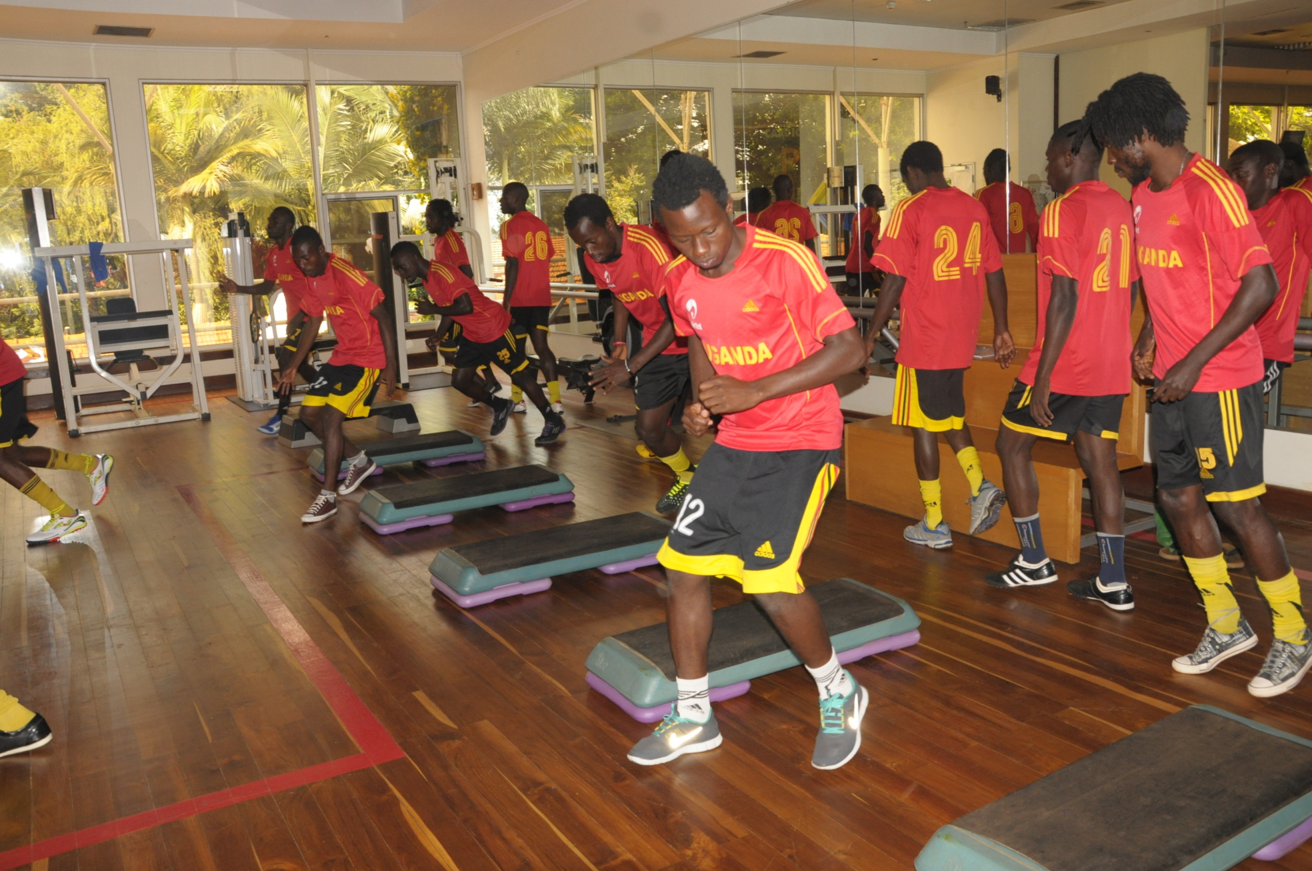 Uganda Cranes regional tours: Players try out Gym work at Sheraton hotel