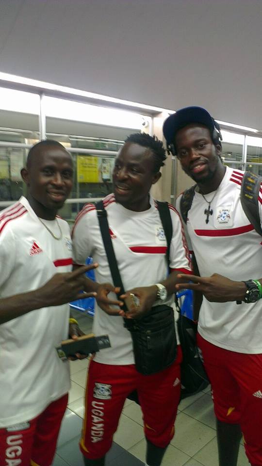 Uganda Cranes players in Kumasi. L-R: Hamis Kiiza, Tony Mawejje and Savio Kabugo