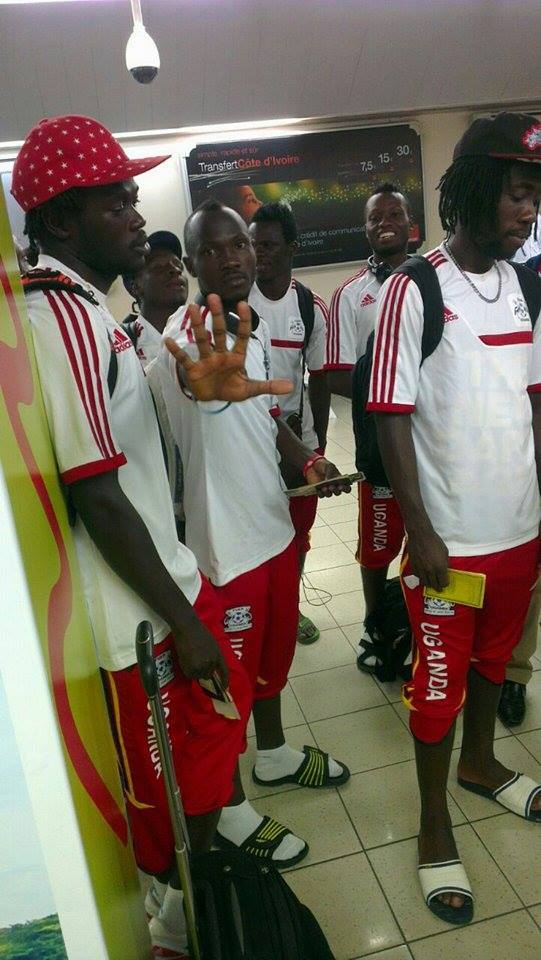 The Uganda Cranes players in Kumasi. Godffrey Walusimbi seems to be avoiding the camera.