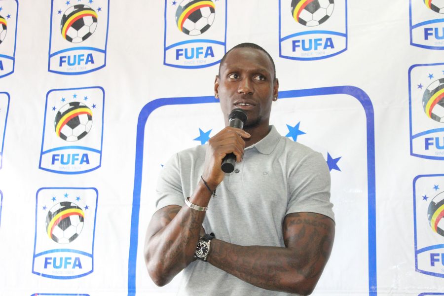 Ibrahima Sonko while addressing the media at FUFA House, Mengo