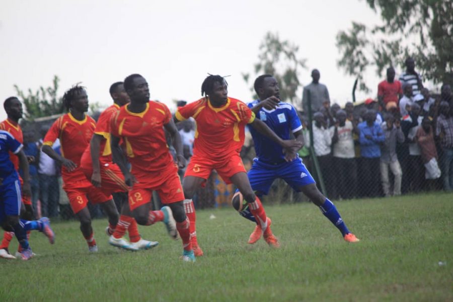 Moses Oloya (Blue) feature for West Nile Isinde (2nd R) commanded the Busoga side