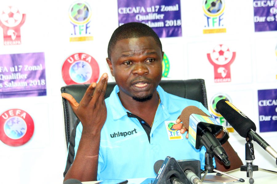 Tanzania U17 head coach Oscar Mirambo during the pre-match presser at National Stadium Tanzania