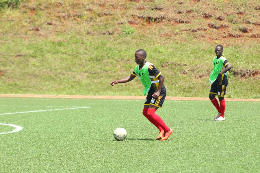 Shot stopper Oluka George William with an attempt to save a ball during their training sessions on Sunday 5 August