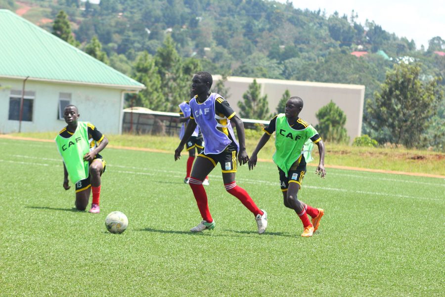 Ekolot Ibrahim in control of the ball during training at FUFA Technical Centre Njeru
