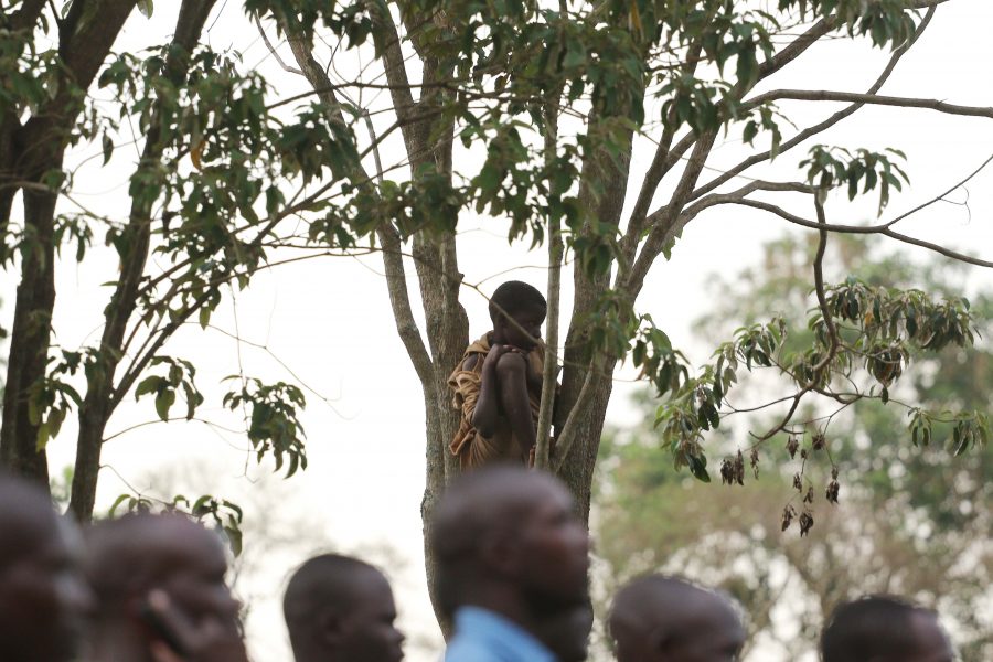 A boy climbed a tree to have a clear view during Busoga vs Kampala