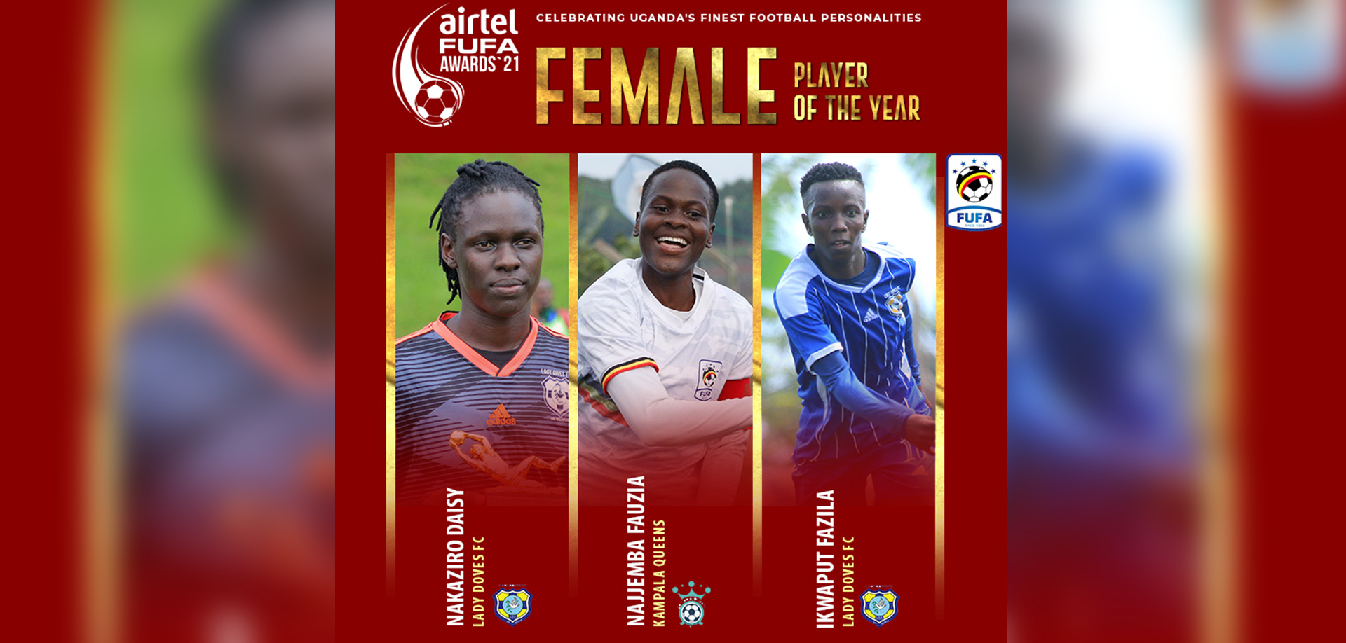 Final three nominees in the 2021 Airtel FUFA Female Player of the year category
