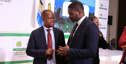 FUFA President Hon. Magogo Moses Hassim congratulates Samson Adamu on appointment as CAF General Secretary