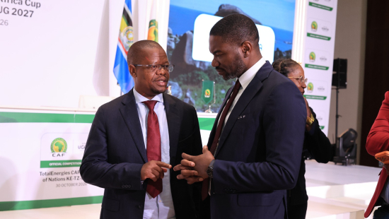FUFA President Hon. Magogo Moses Hassim congratulates Samson Adamu on appointment as CAF General Secretary